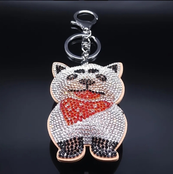 Bling Akita Dog Crystal Rhinestone Keychain Bag Charm - Picture 7 of 13